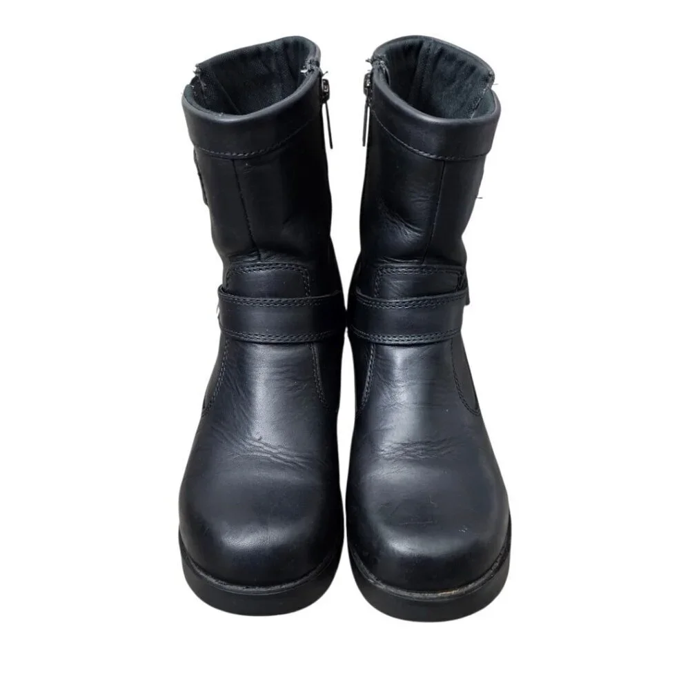 Harley Davidson Shelby Leather Buckle Zip Black Ankle Motorcycle Boots #83542